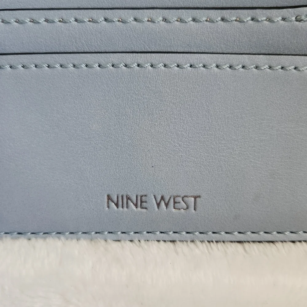 Nine West Leather Aqua Light Baby Blue Card Cash Case Wallet